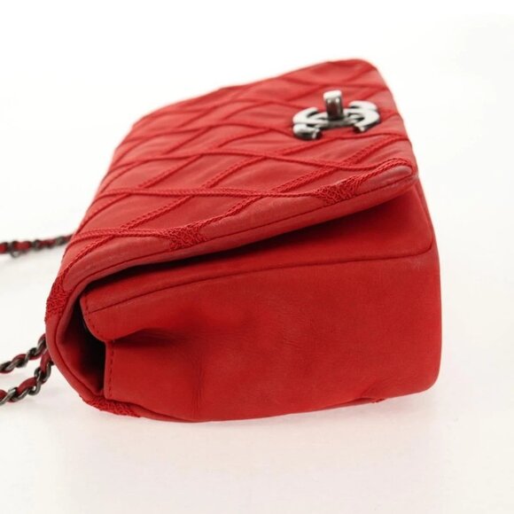 CHANEL Wild Stitch Chain Shoulder Bag Leather Red CC Auth 128522M - Picture 6 of 15